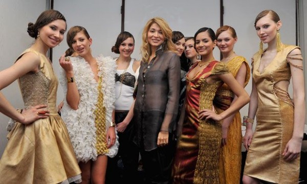 Gulnara showing off her models and designs at Milan Fashion Week