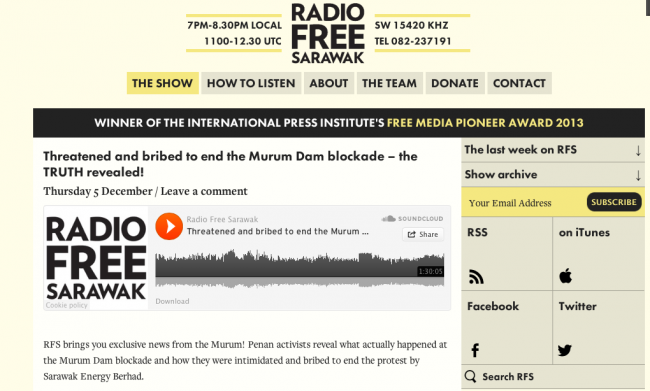 Winner of the 2013 International Press Institute Pioneer Free Media Award Radio Free Sarawak