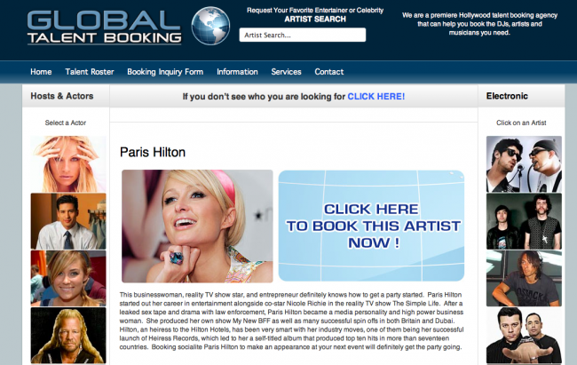 Available to hire for your special private party or event. Paris Hilton can be your paid celebrity guest.