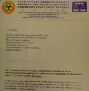 Surat ke-dua ari Peter Chin ti dikena iya nyukung peminta ngaga palan matrikulasi Kuching dikena ngulihka undi ke BN
