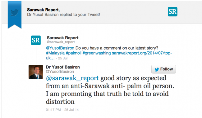 Bad timing? - This sanctimonious tweet by the CEO of the MPOC was received after our last story  about its greenwash campaigns - but before this latest expose!