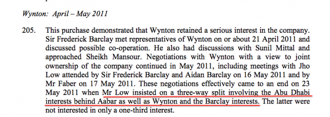 Justice Richards referred several times to the joint bid by Jho Low and Aabar for Claridge's 