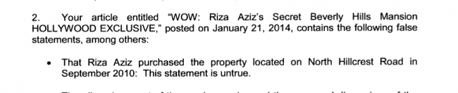 An acknowledgement that Aziz did not purchase the house?