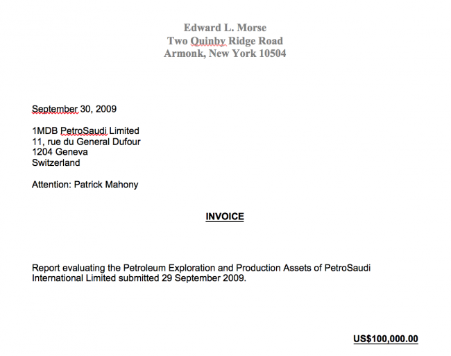 Ten days later the $100,000 invoice for Morse's report.