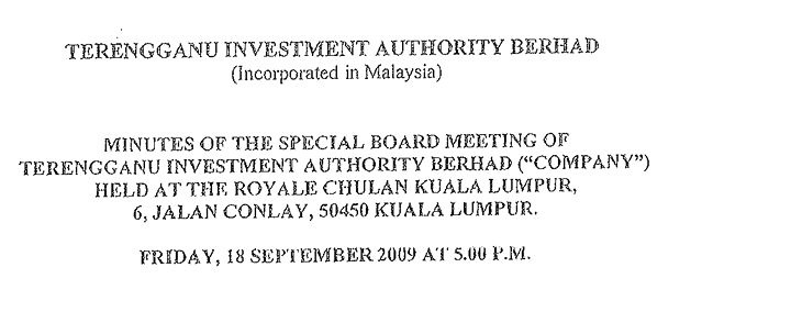 Special Board Meeting of the Terengganu Investment Authority, Sept 19th 2009, the day it changed its name to 1MDB