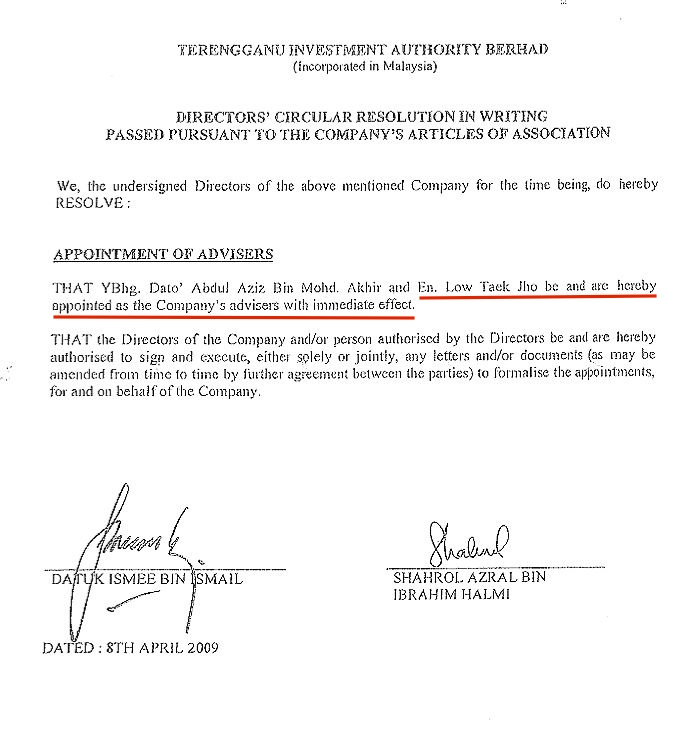 Jho Low was formally appointed as an Advisor while the 1MDB PetroSaudi deal was being negotiated