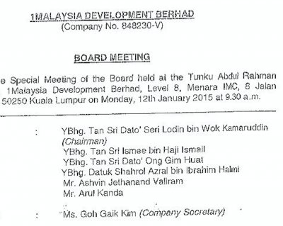 Special meeting of 1MDB Board to handle a growing crisis in January