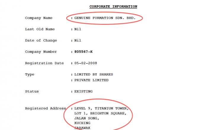 Diregista ba alamat ti sebaka enggau kompeni Titanium Management ti enggi Abu Bekir