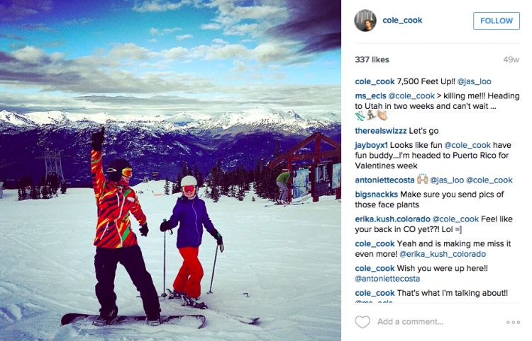 Jasmine Loo (Left) and Alicia Keys' brother Cole Cook (Right) skiing in Whistler