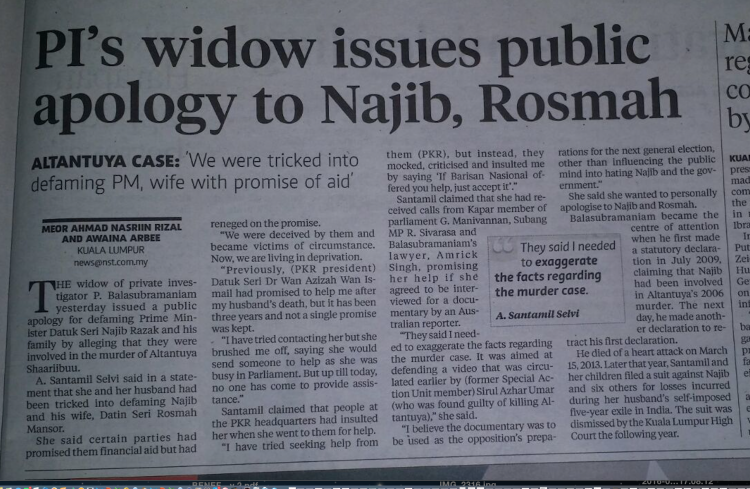 UMNO rag the NST willingly cooperated in publishing the planned misrepresentation of Selvi's statements the following day
