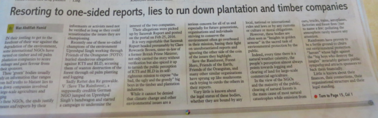 One of the articles printed in the KTS-owned Borneo Post, by BLD boss Wan Abdillah 