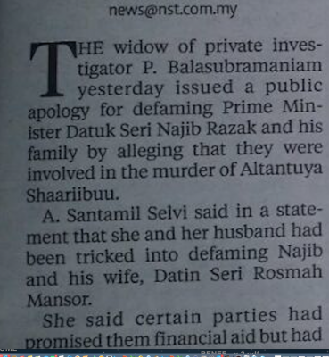 Sure enough NST deliberately misquoted Selvi to exonerate Najib