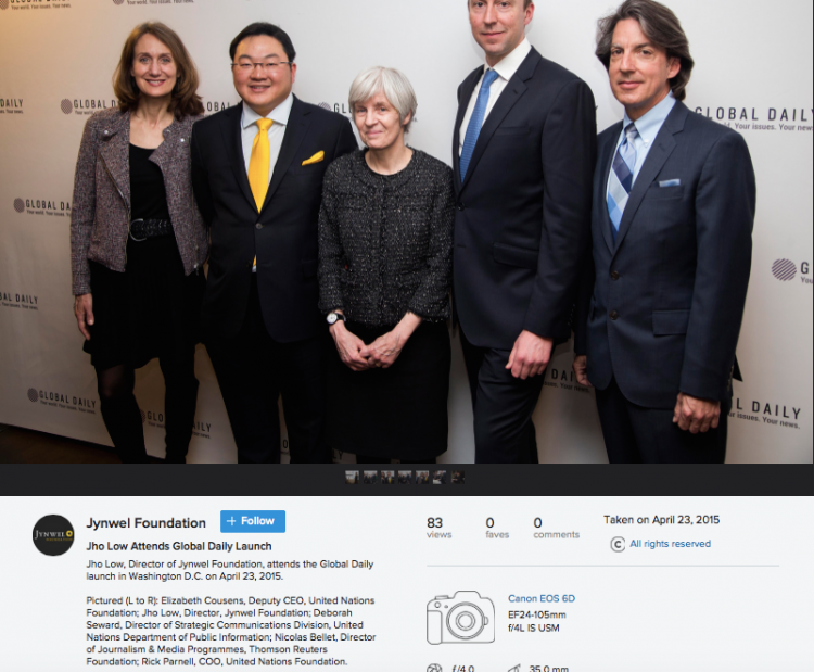 Top team at the UN Foundation and Global News, which Jho Low has funded to the tune of millions over the past year - plus programme partner at Thompson Reuters, Nicholas Bellet