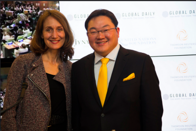 Jho and Elizabeth Cousins, Dep CEO UN Foundation at launch of Global News Daily April 2015