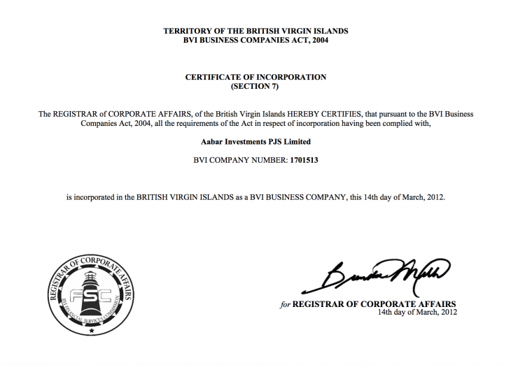 Set up to funnel funds from 1MDB through 'Aabar'. The company was hastily closed after we exposed the scam last year