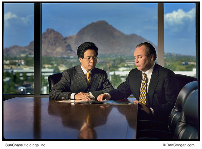 Who brought the money? Samling son Chee Siew Yaw, together with Bill Pope with Arizona's Camel Back Mountain behind - 1998