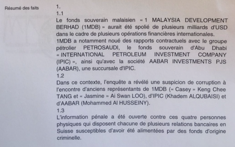 Confirmation of a suspicion of PetroSaudi's corrupt role in the 1MDB affair