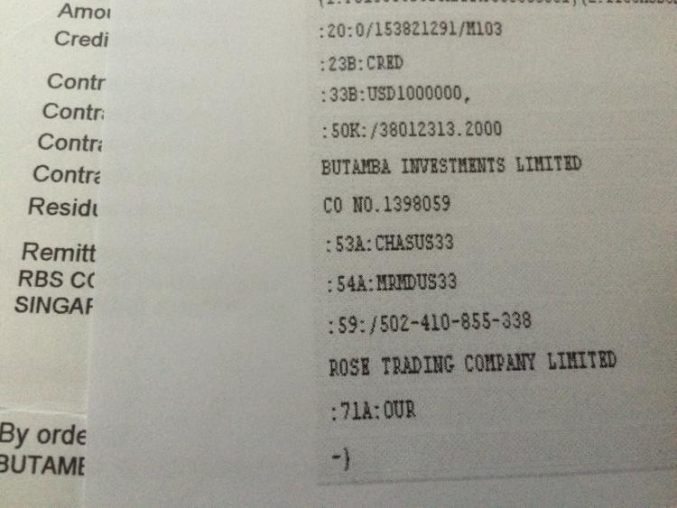 Transfer details of one of the payments sent to the relevant dealers