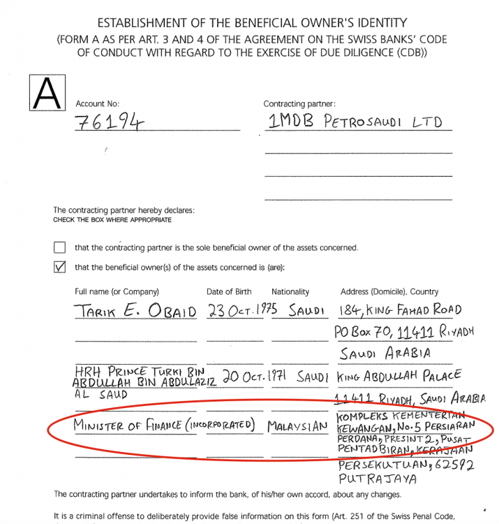 Only Najib as sole shareholder of 1MDB had the authority to open the joint venture account with PetroSaudi - he overruled the Board on several occasions with management 