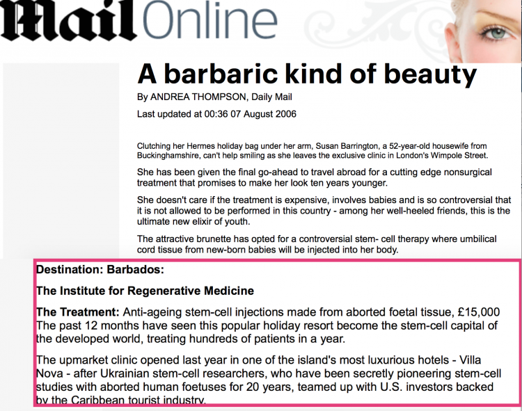 UK Daily Mail lifted the lid on bizarre Stem Cell Therapies.... 