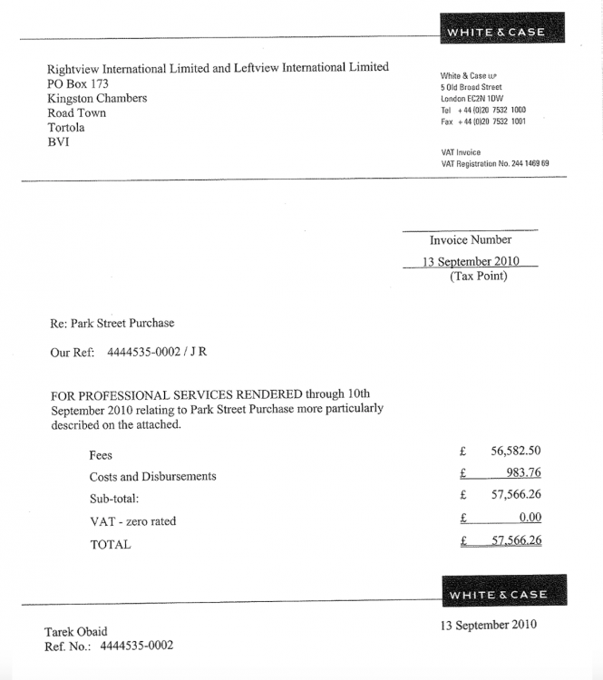 White & Case charged Obaid £57,000 for setting up the nominee BVI companies and managing the hidden ownership deal