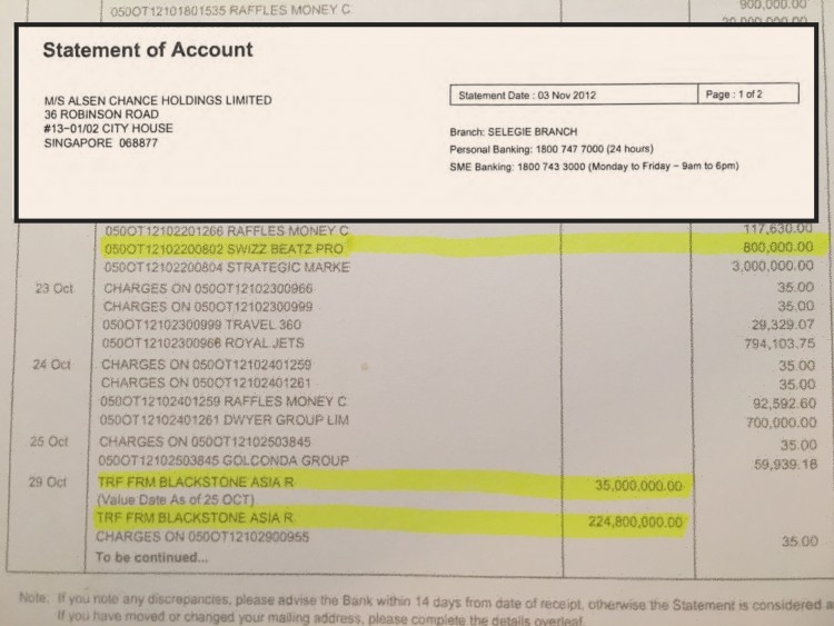 Jho Low's Alsen account was funded by Blackstone and by Good Star ... and paid out to Swizz Beatz