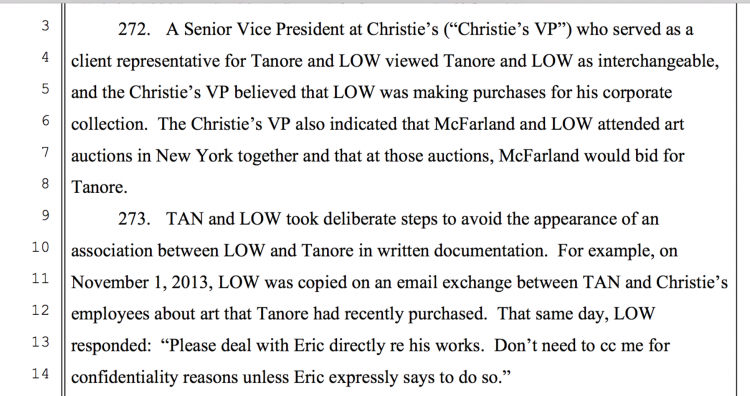 Jho Low objected when Christies copied him into an email to Eric Tan.... maybe he didn't need to receive it twice?