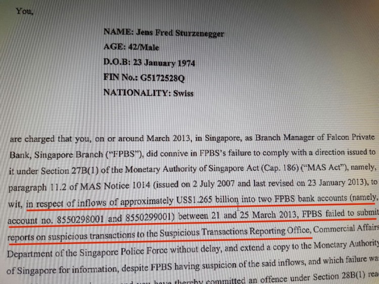 Sturzenegger is to plead guilty to failing to report the suspicous transaction into Najib's account