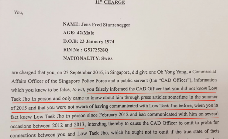 Sturzenegger had denied he knew Low, whereas in fact he had regularly communicated with him from the start of 1MDB's involvements with Aabar (owner of Falcon Bank)