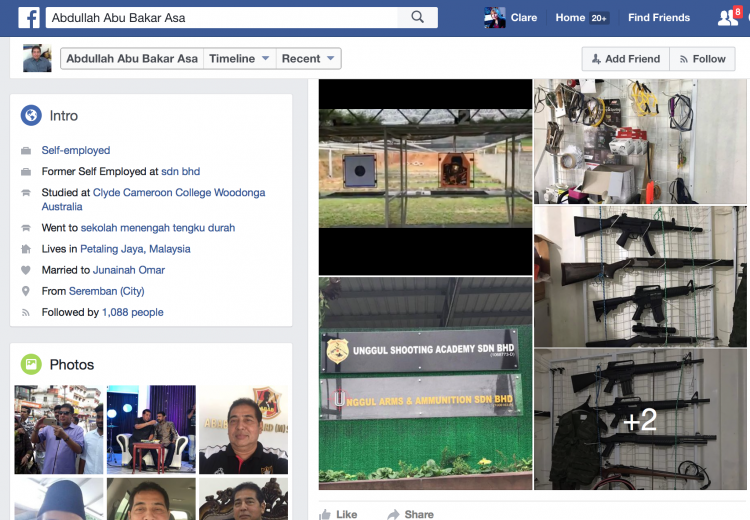 Abdullah Abu Bakar's Facebook site is full of pictures of arms and ranges