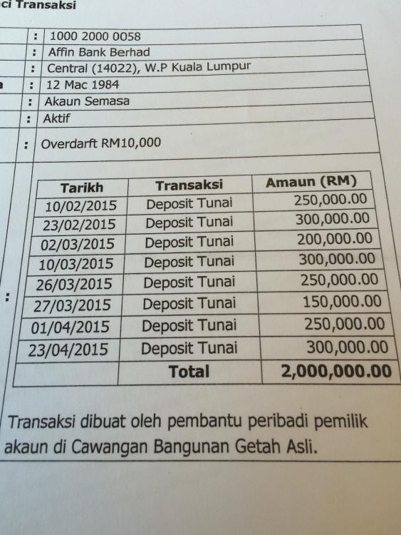 Deposits of cash into Rosmah's bank account unearthed by 1MDB investigators