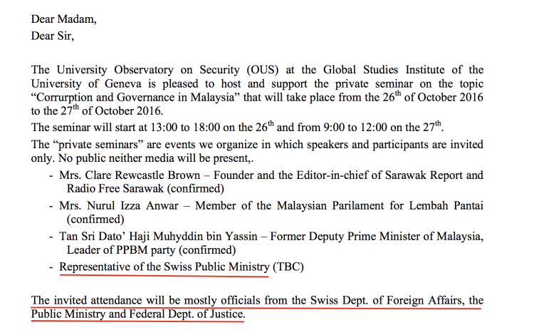 No promised Swiss officials attended the 'Seminar'.  Nor  did  Nurul Izzar or Muhyiddin
