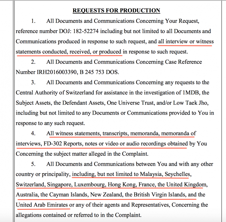 The disclosure demands by Jho Low and others in the civil proceedings