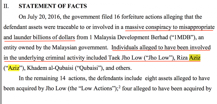 Najib's proxy and Najib's step-son (Rosmah's son) are named as prime movers in the criminal affiar by the DOJ