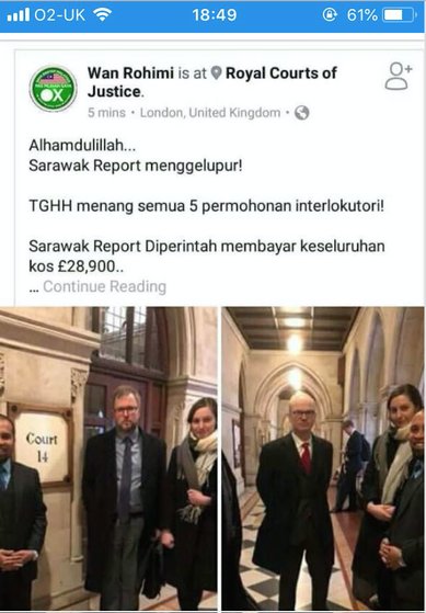 Criminal pose - PAS's lawyer illegally photographed the Carter Ruck legal team inside the High Court and pasted it on Facebook with misleading comments about Hadi's alleged success.