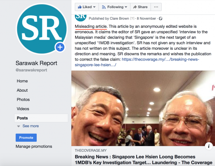 Misleading Article: Sarawak Report immediately disowned the article's false reporting of alleged remarks, but some like Leong Zse Hiang were duly misled 