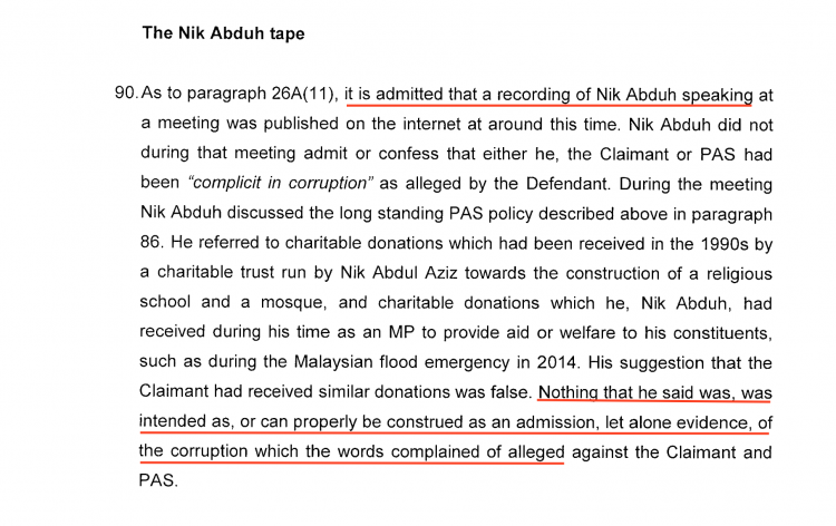 Admission the recording was genuine, but denial it referred to corrupt payments from UMNO