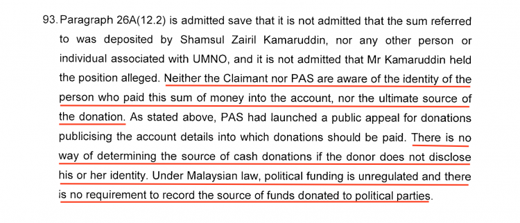 Having said the money definitely didn't come from UMNO in public, Hadi told the court he didn't know where the money came from, thanks to political funding being 'unregulated' in Malaysia