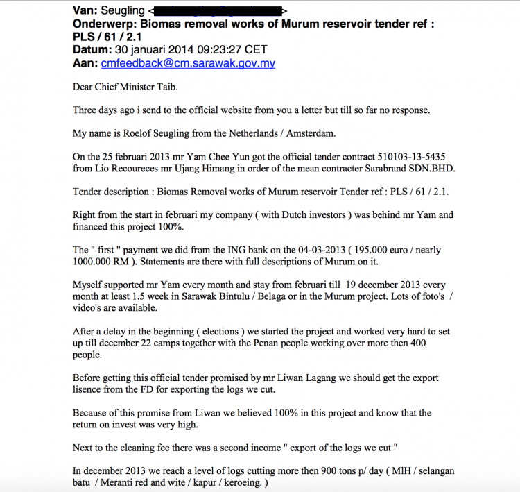 Taib's office passed on these emails naming Liwan Lagang as his intermediary to the Forest Department