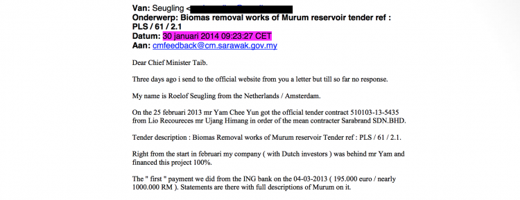 Seugling wrote Taib several emails, as he considered him as the CM to be the 'big boss' behind the Murum project