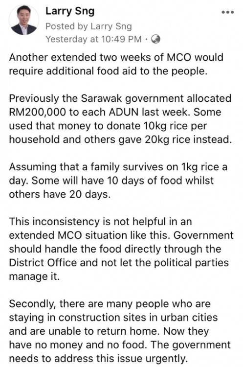 PKR leader pleads for honest distribution and more food fast