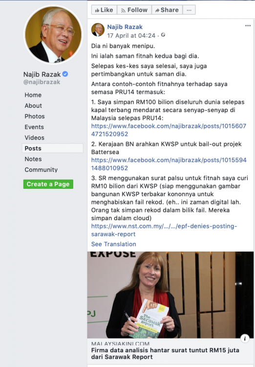 Najib's Facebook attack on SR