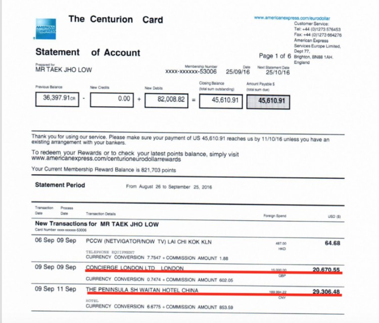 Jho Low's Amex payments in 2016 connect him to the Peninsular Hotel Shanghai. He funded himself through the sale of a Monet through Sotheby's paid into the Sheikh Sabah owned BFC bank in the Comoros Islands