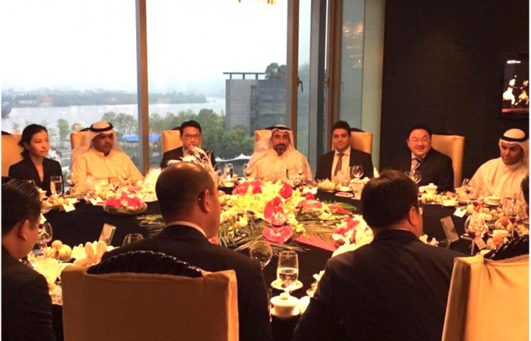 Jho Low with Kuwaiti dignitaries and Greenland Properties celebrate the Park Lane Hotel deal in Shanghai April 2016
