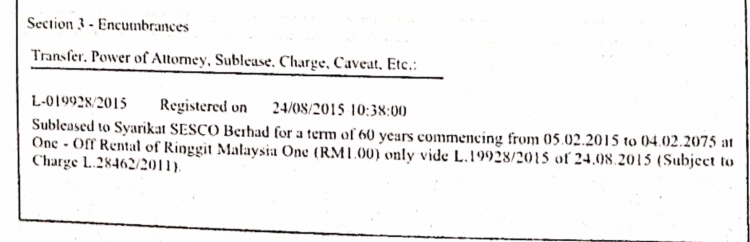 SESCO has agreed to rent the property of its current Ministerial boss for RM1.00 for the next 60 years.