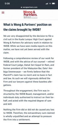 Statement by Wong & Partners (Baker & McKenzie) - who will fight the action which "has no merit"